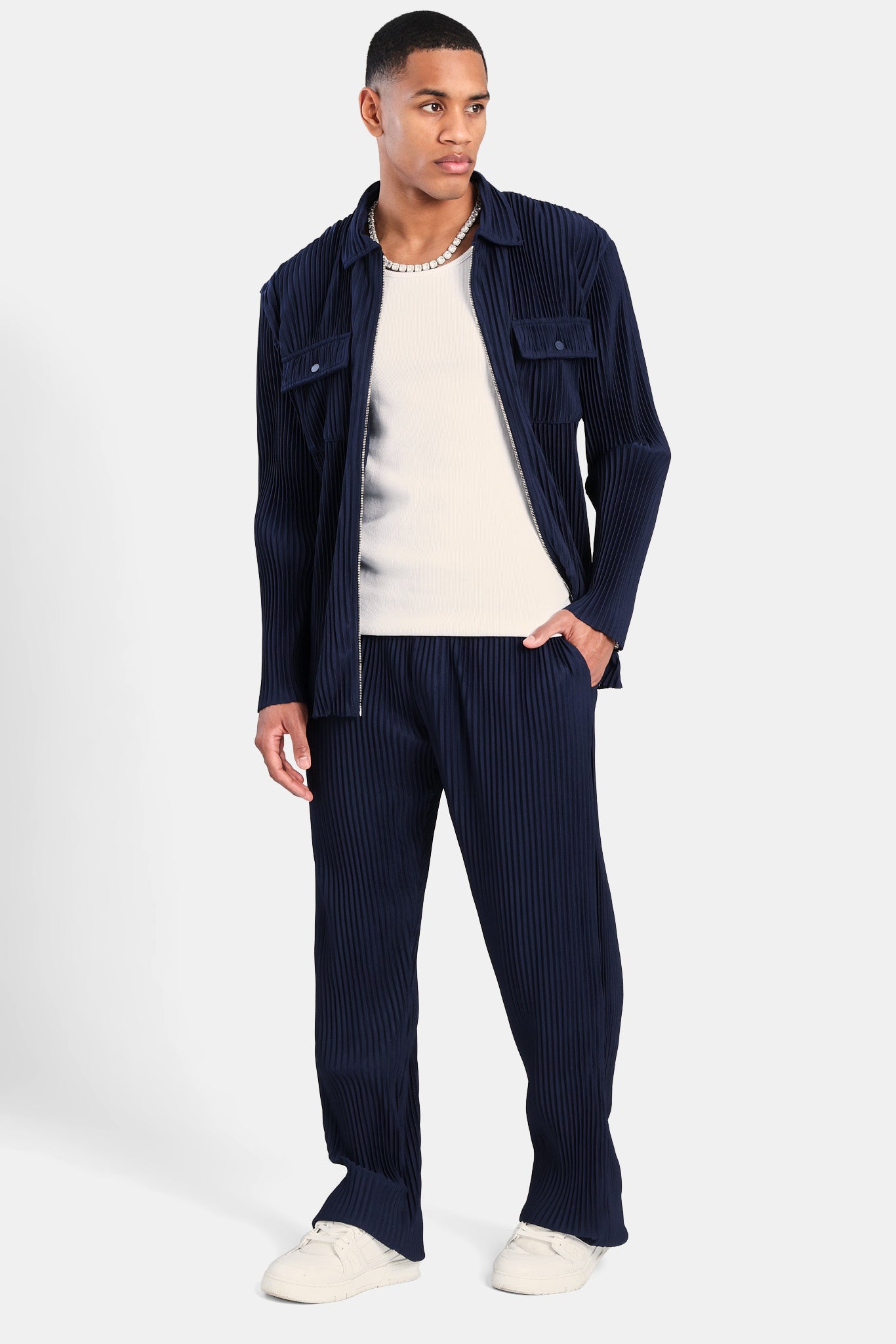 Pleated Utility Jacket - Navy